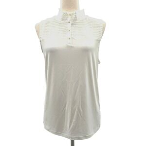DKNY‎ Sport Sleeveless Top Ivory Smocked Mock Neck Blouse